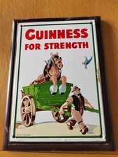 Original Enamel Guinness Sign 'Guinness for Strength'  Horse & Cart 25.5 X17.5cm