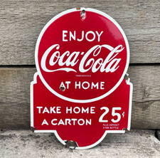Vintage Coca-Cola Enamel Advertising Sign Raised Lettering Mancave Wall Display