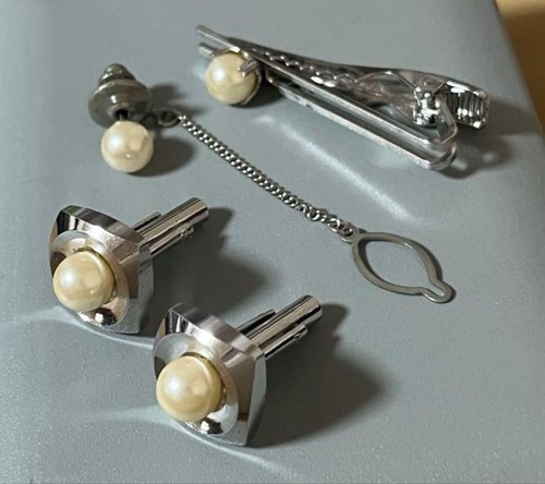 Silver pearl cufflink - pearl, &