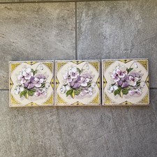 3 Vintage Ceramic Tiles Pansy