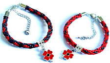 Poppy Charm on Red/Black or Black/Red Kumihimo Bracelet (Various Sizes)