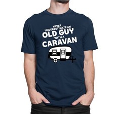 Never Underestimate Old Guy With Caravan T-shirt Funny Camper Van Camping Top