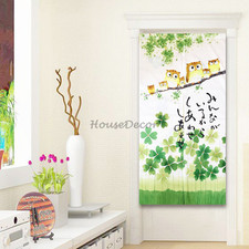 Lucky Green Leaf Owl Family Print Doorway Curtain Room Hanging Tapestry for Door