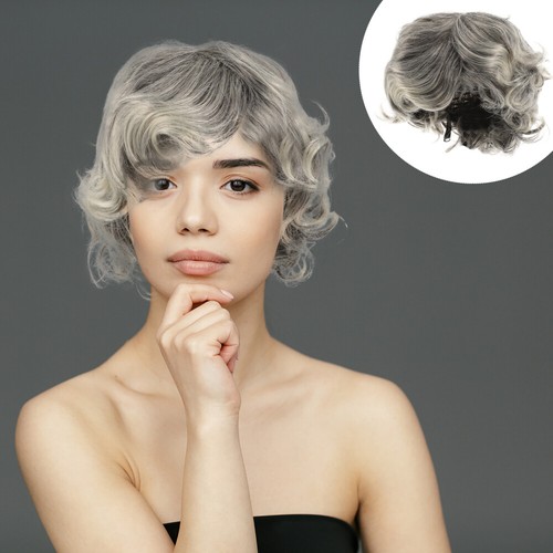 Gray short curly - gray, grandma