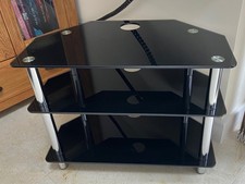 TV Stand corner unit - 3 black glass shelves to support TV & Hi-Fi - immaculate
