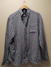 M&S Blue Harbour Men's Navy Mix Long Sleeve Button-Down Checked Shirt Size XL