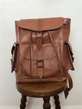 Vintage Tan Leather Backpack Handmade In Greece brass buckles