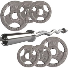 GYM MASTER Olympic Curl Bar and Choice of 20kg or 30kg Cast Iron Weight Set