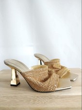 UK 4 Eur 37 Zara Gold Brown​ Embellished Rhinestone Slip On Square Toe High Heel