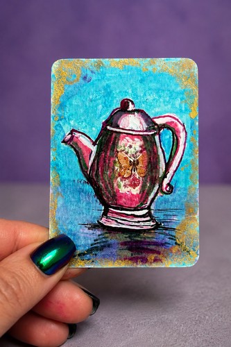 Aceo original art teapot - original,