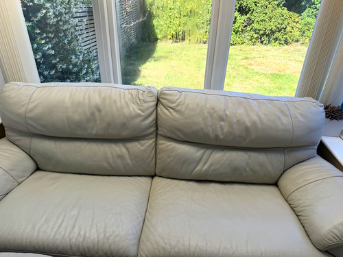 Beige leather sofa couch 200cm - sofa,