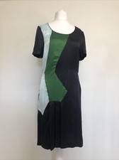 MARNI COLOUR BLOCK GREEN & BLACK SATIN DRESS SIZE 14/ EUR 42. SMALL