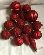 Set of 15 Assorted Red Swirl Glitter Teardrop Tree Baubles Ornaments