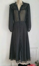 Zara Black & White Spotted Dress, Size S 8-10 Long Sleeve