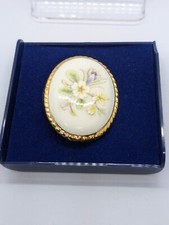 Vintage Pastel Floral Oval China Brooch Aynsley