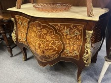 French Bombe Marquetry & Ormalu Marble Top Chest of Drawers Louis XV