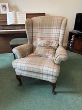Pair of Parker Knoll wing back arm chairs, recently reupholstered