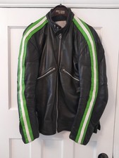 Vintage Luda Leather Motorcycle Jacket Kawasaki Green Stripes UK Size M