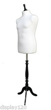 DELUXE MALE Dressmakers Dummy Mannequin Tailors WHITE Bust BLACK Stand 