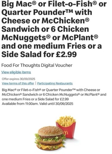 Mcdonald 99 food - £2.99,