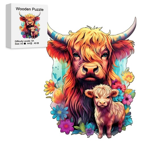 Wooden jigsaw puzzle cow - wooden,