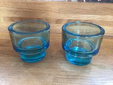 2 IKEA Votive Tea Light Holders Pedestal Footed Aqua Turquoise 7cm Tall  Italy