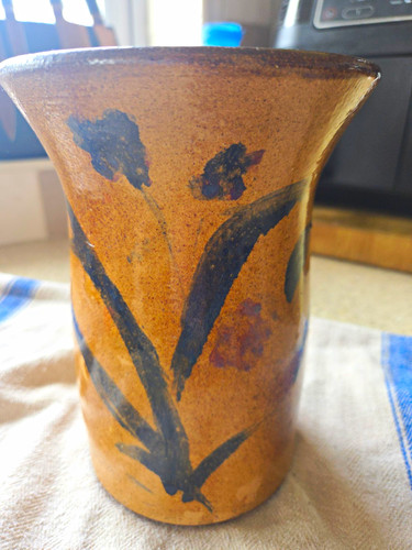 Brown blue pottery floral - &,