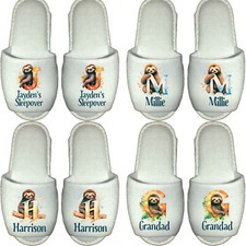 Personalised Sloth Spa Slippers - Sleepover Favour Boys Girls Party Cottagecore