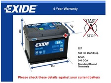 Battery fits NISSAN JUKE QASHQAI MICRA NOTE QASHQA TIIDA NV250 Exide 027