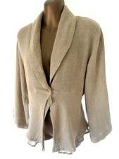 Masai Mocha linen look jacket 12 single button fastening chiffon frill (9112