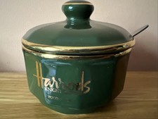Harrods KNIGHTSBRIDGE Green Jam/Haney Pot Retro Kitchen Decor + Spoon, Undamaged