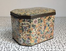 60s 70s Vintage Retro Daher Floral Tea Tin Storage Caddy Orange & Green