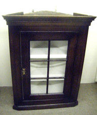 Antique Georgian Corner Cupboard Oak Wall Glazed Door Display Cabinet Victorian