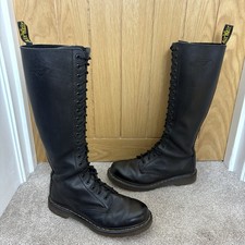 Dr Martens 1b60 20 Holes Knee High Black Smooth Leather Boots Size UK 6 EU 39