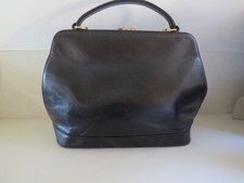 Gold Pfeil  Vintage Handmade black leather top handled bag in pristine condition