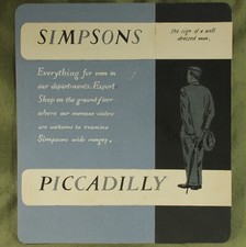 ORIGINAL GOUACHE SIMPSONS OF PICCADILLY ADVERT ORIGINAL PAINTING c1946