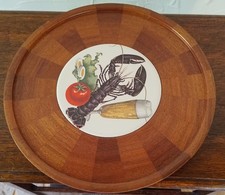 Mid Century Teak Lazy Susan. Vintage Turntable / Ceramic Centre - COPYDEX Brand
