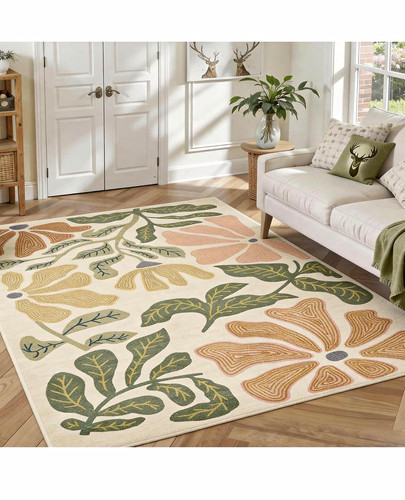 Floral leaf botanical area rug - leaf,