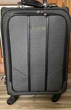 GUESS Luggage Suitcase Carry On Spinner Rolling Bag Logo Print Black Expandable