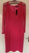 SIZE 14 DRESS HOLLY WILLOUGHBY SHOCKING PINK LACY SLEEVES PERFECT WITH TAGS