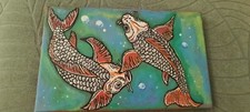 Hand Painted unique Terracotta Tile - Koi Carp Fish