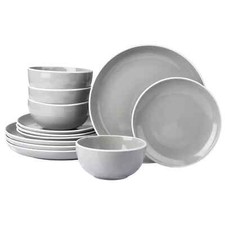12pc Grey Dinner Set Stoneware