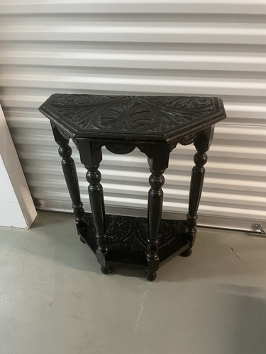 Antique black painted carved - black,