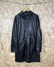 Vintage Latini Black Leather Trench Coat Hand Made Leather 52 XXL Button Front