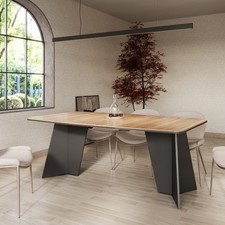 Furneo Monza Oak Halifax, Modern Extending Dining Table, 156cm to 206cm
