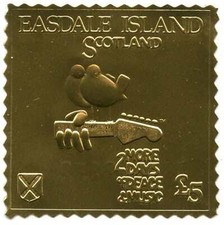Easdale Island Scotland £5 Peace & Music, 2 Birds, MNH Gold Stamp #M421