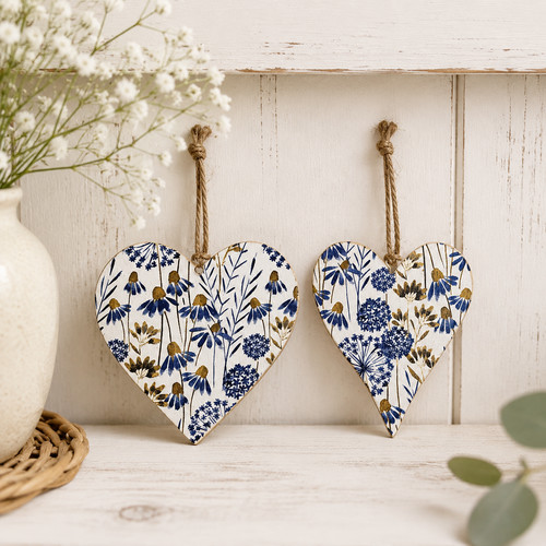 Handmade blue floral wooden - blue,