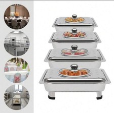 4pc Stainless Steel Chafing Dish Set Buffet Serving Dishes + Lids for Catering