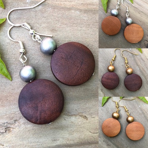 Brown wooden earrings - earrings., dangly