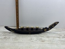 Vintage Wooden and Brass Gondola Boat Viking Ship Shape Candleholder Stands